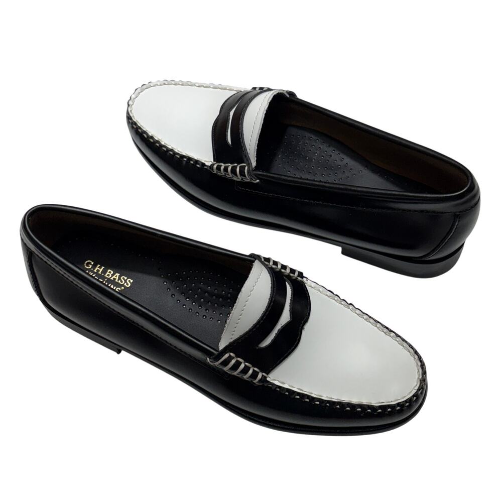 G.H. Bass WHITNEY WEEJUNS Penny Loafers in Black White Leather Size 8.5 $198 - Picture 4 of 13